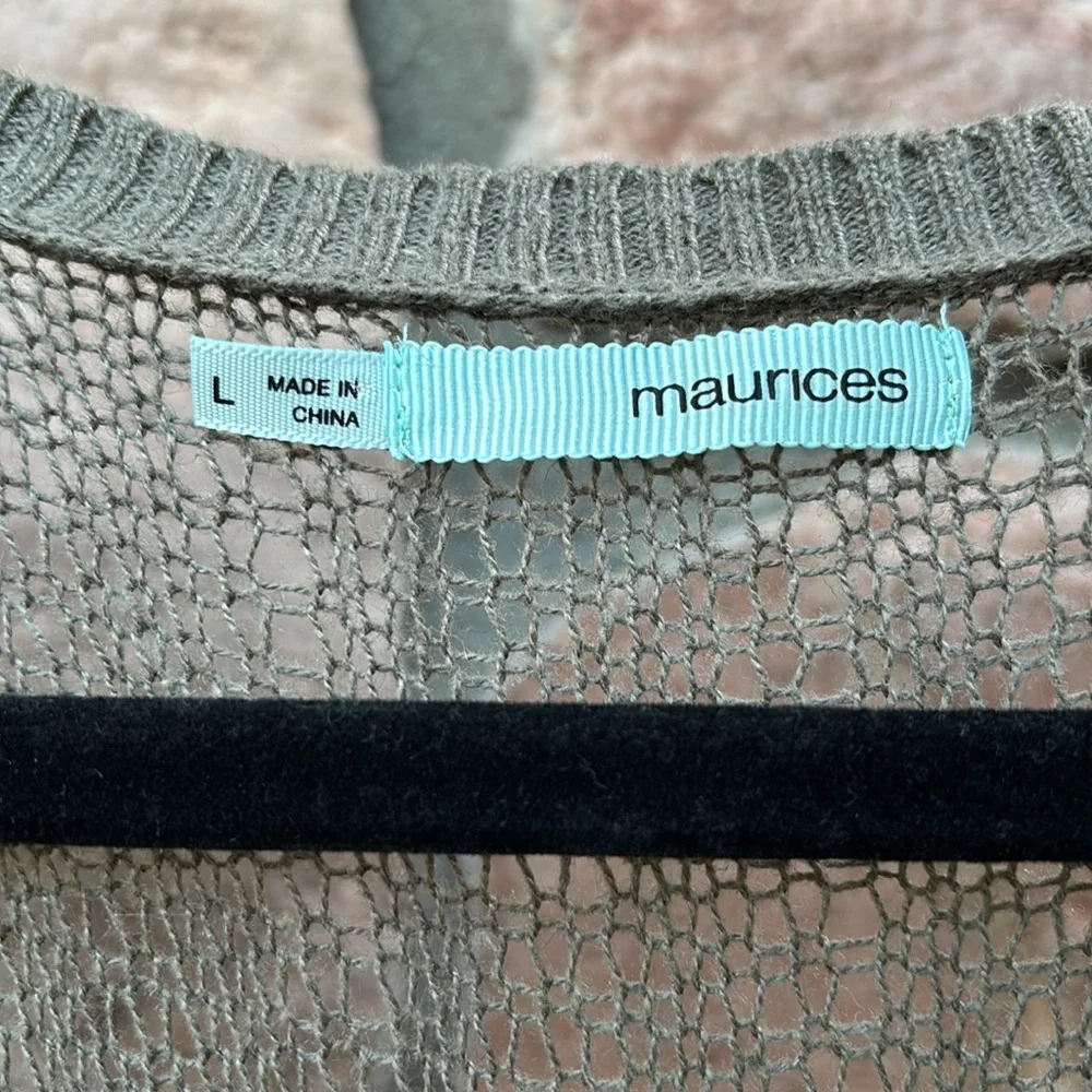 MAURICES Size LARGE Army Olive Green Open Weave Long Line Sweater Vest Boho